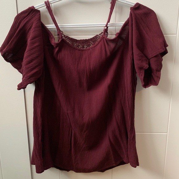 Burgundy off the shoulder top - Picture 2 of 4